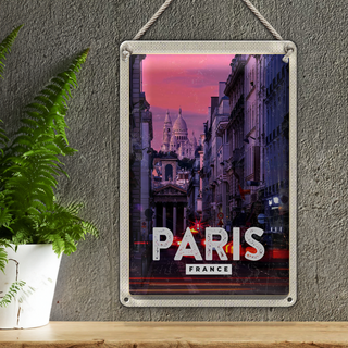 Blechschild Reise 20x30cm Paris Panorama Sonnenuntergang