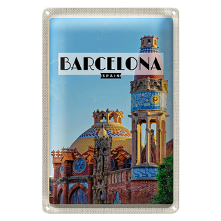 Blechschild Reise 20x30cm Barcelona Reiseziel Mosaikstil