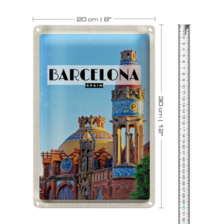 Blechschild Reise 20x30cm Barcelona Reiseziel Mosaikstil