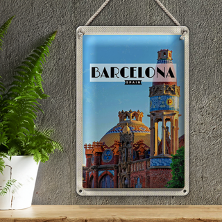 Blechschild Reise 20x30cm Barcelona Reiseziel Mosaikstil