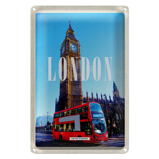 Blechschild Reise 20x30cm London red Bus roter Bus Big Ben