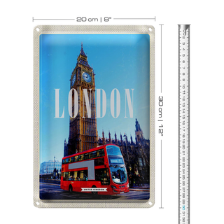 Blechschild Reise 20x30cm London red Bus roter Bus Big Ben