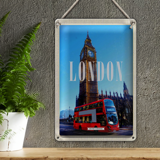 Blechschild Reise 20x30cm London red Bus roter Bus Big Ben