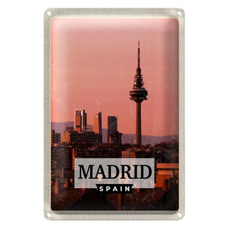 Blechschild Reise 20x30cm Madrid Spanien Retro Architektur