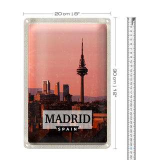 Blechschild Reise 20x30cm Madrid Spanien Retro Architektur
