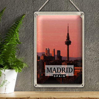 Blechschild Reise 20x30cm Madrid Spanien Retro Architektur
