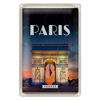 Blechschild Reise 20x30cm Paris France Arc de Triomphe Retro