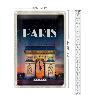 Blechschild Reise 20x30cm Paris France Arc de Triomphe Retro