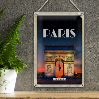 Blechschild Reise 20x30cm Paris France Arc de Triomphe Retro