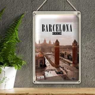 Blechschild Reise 20x30cm Barcelona Spanien Panorama