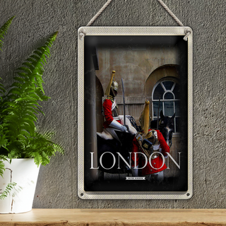 Blechschild Reise 20x30cm London England Soldat Pferd