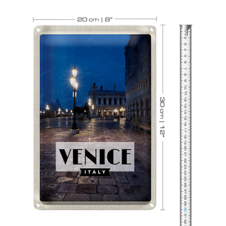 Blechschild Reise 20x30cm Venice Italien Blick auf Venice Nacht
