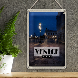 Blechschild Reise 20x30cm Venice Italien Blick auf Venice Nacht