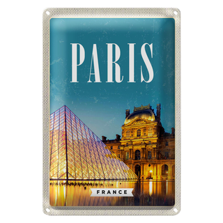Blechschild Reise 20x30cm Paris Frankreich Nacht Architektur