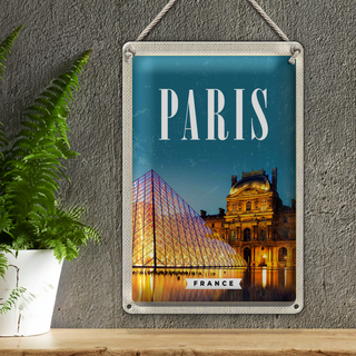 Blechschild Reise 20x30cm Paris Frankreich Nacht Architektur