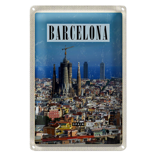 Blechschild Reise 20x30cm Barcelona Spanien Blick auf Stadt