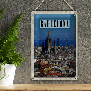 Blechschild Reise 20x30cm Barcelona Spanien Blick auf Stadt