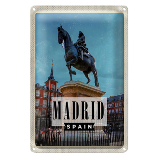 Blechschild Reise 20x30cm Madrid Spanien Pferd Reiter Skulptur