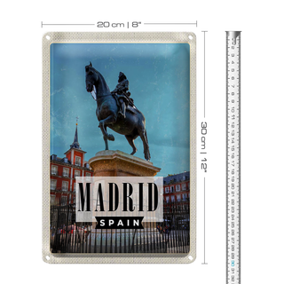 Blechschild Reise 20x30cm Madrid Spanien Pferd Reiter Skulptur