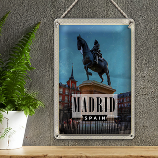 Blechschild Reise 20x30cm Madrid Spanien Pferd Reiter Skulptur