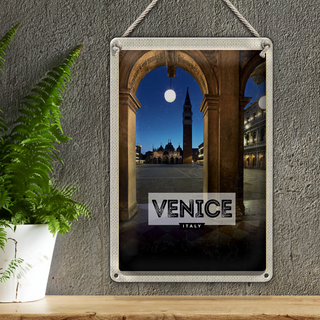 Blechschild Reise 20x30cm Venice Italien Nacht Architektur