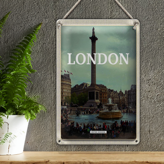 Blechschild Reise 20x30cm London England Brunnen Schild