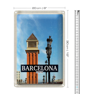 Blechschild Reise 20x30cm Barcelona Spanien Bild Tag Mosaik