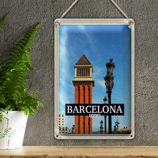 Blechschild Reise 20x30cm Barcelona Spanien Bild Tag Mosaik
