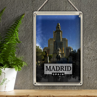 Blechschild Reise 20x30cm Madrid Spanien Pferd Panorama