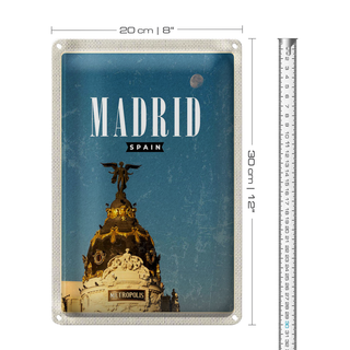 Blechschild Reise 20x30cm Madrid Spanien Metropolis Gebäude