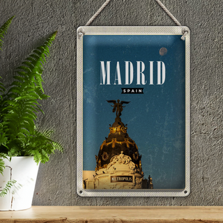 Blechschild Reise 20x30cm Madrid Spanien Metropolis Gebäude