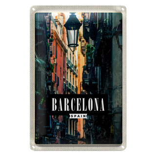 Blechschild Reise 20x30cm Barcelona Spanien Gasse Panorama