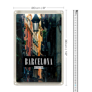 Blechschild Reise 20x30cm Barcelona Spanien Gasse Panorama