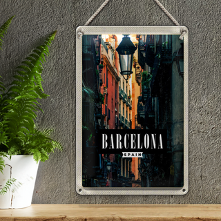 Blechschild Reise 20x30cm Barcelona Spanien Gasse Panorama