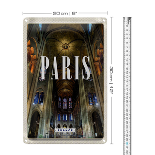 Blechschild Reise 20x30cm Paris Frankreich Innere Notre-Dame