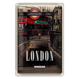 Blechschild Reise 20x30cm London England Underground Train