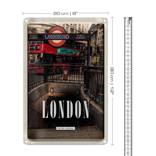 Blechschild Reise 20x30cm London England Underground Train