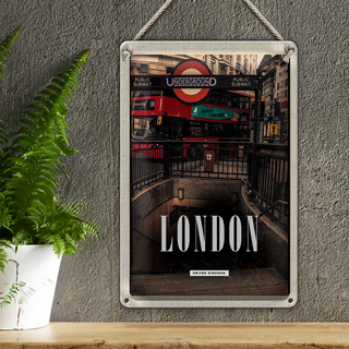 Blechschild Reise 20x30cm London England Underground Train