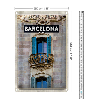 Blechschild Reise 20x30cm Barcelona Spanien Balkon Trip