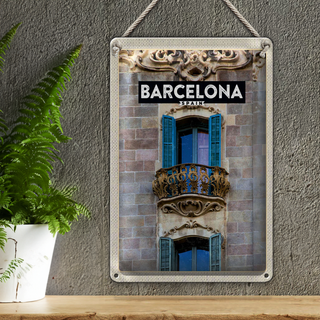Blechschild Reise 20x30cm Barcelona Spanien Balkon Trip