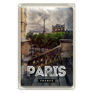 Blechschild Reise 20x30cm Paris Frankreich Eiffelturm Treppe Schild