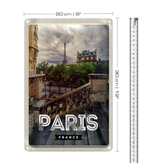 Blechschild Reise 20x30cm Paris Frankreich Eiffelturm Treppe Schild