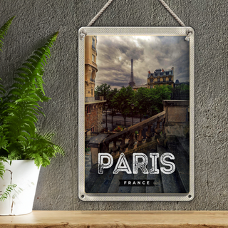 Blechschild Reise 20x30cm Paris Frankreich Eiffelturm Treppe Schild