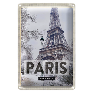 Blechschild Reise 20x30cm Paris Frankreich Eiffelturm Schnee