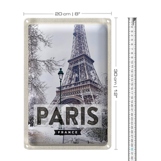 Blechschild Reise 20x30cm Paris Frankreich Eiffelturm Schnee