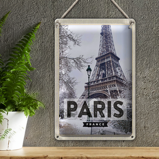 Blechschild Reise 20x30cm Paris Frankreich Eiffelturm Schnee