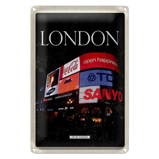 Blechschild Reise 20x30cm London England Piccadilly City Nacht
