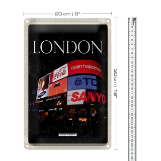 Blechschild Reise 20x30cm London England Piccadilly City Nacht