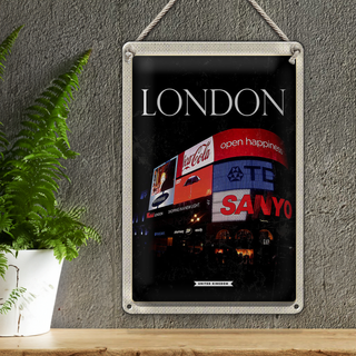 Blechschild Reise 20x30cm London England Piccadilly City Nacht