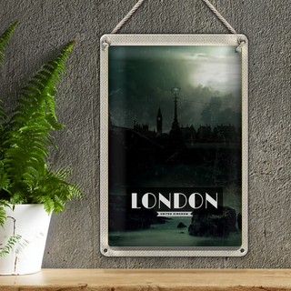 Blechschild Reise 20x30cm London UK Vintage Nacht